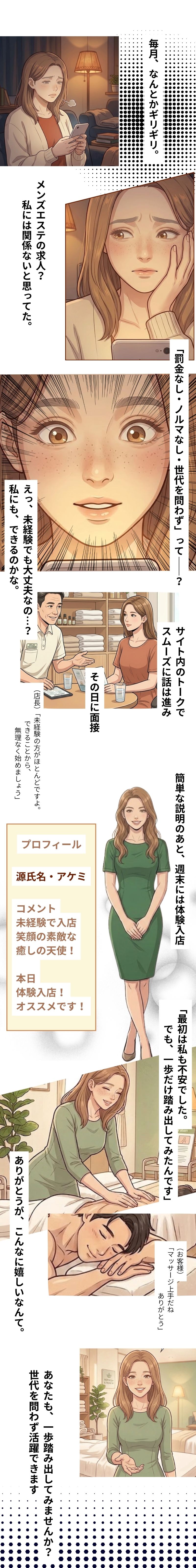未経験からメンズエステで働く女性のストーリーまんが